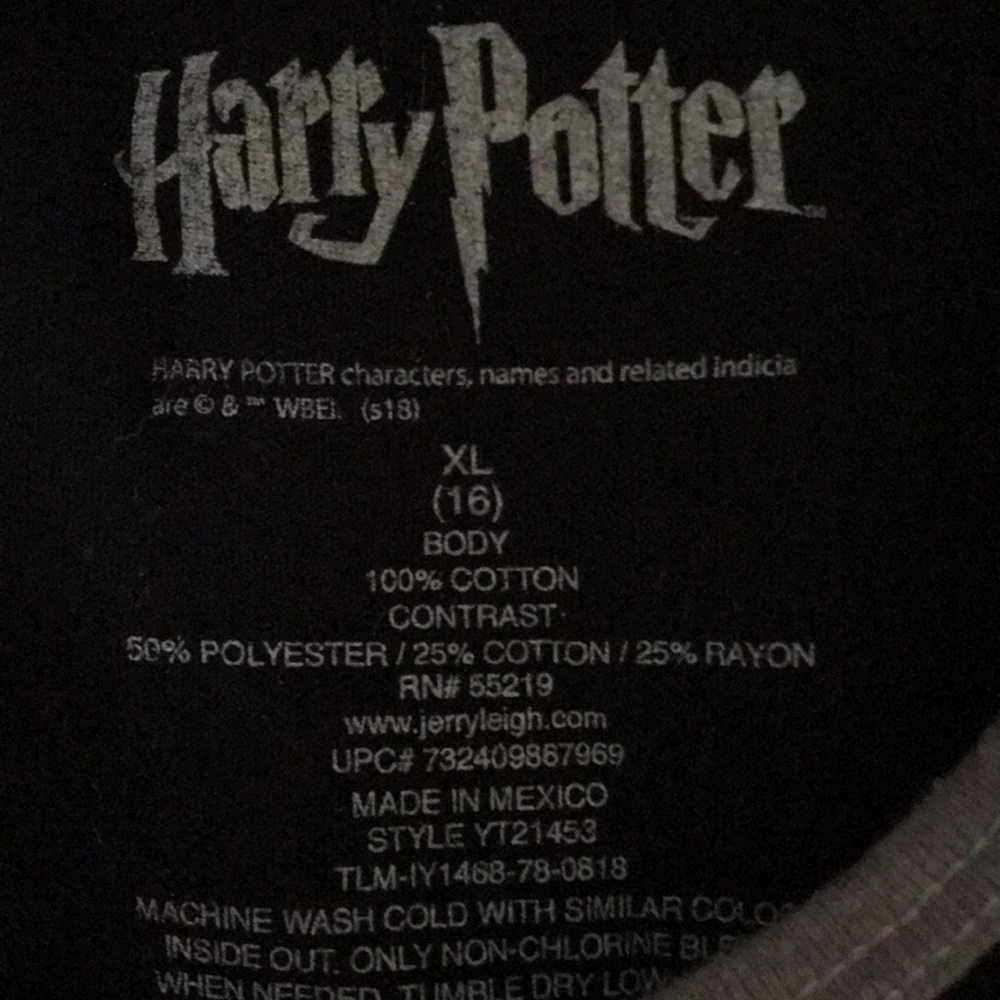 Harry Potter size XL Black & Grey long sleeve top - Picture 4 of 4